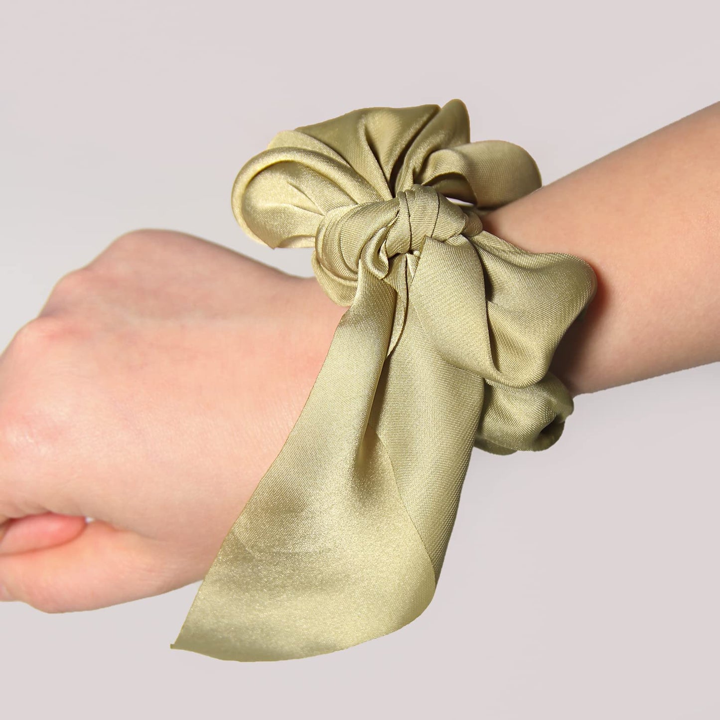 3PCS Hair Scarf Scruncheis for Women Knotted Bow Hair Ties Elastic Bands Satin Hair Ribbon Scrunchy Red Ponytail Holder for Women and Girls (Ivory green bean)