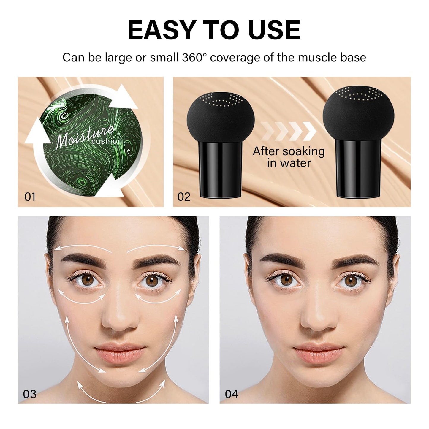 2PCS Mushroom Head Air Cushion CC Cream, Moisturizing Lasting Oil Control BB Cream for All Skin Types, Full Coverage Concealer Liquid Foundation Face Makeup Set with Foundation Brush & Makeup Sponge A