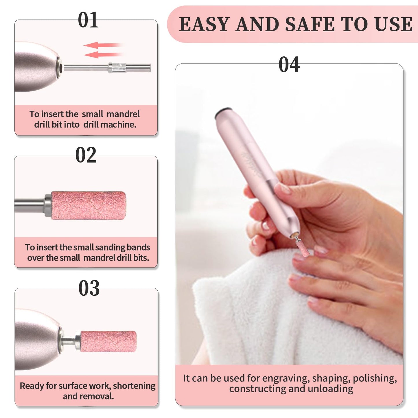 200pcs 180 Grit Small Sanding Bands for Nail Drill with 2pcs 3/32’’ Upgrade Mandrels Bits, Mini Sanding Bands for Nail Drill for Manicure Nail Salon and Nail Enthusiasts Use, Pink
