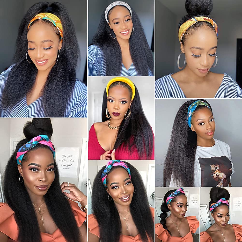 20inch Headband Wigs Human Hair 180% Density Half Wigs for Black Women Human Hair Kinky Straight Headband Wigs for Women 12A Yaki Straight Wig None Lace Front Wigs for Black Women Natural