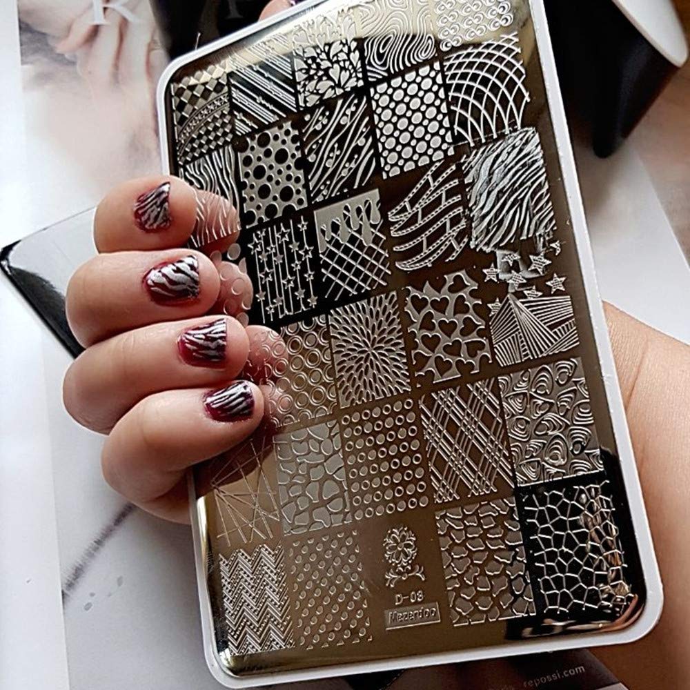 2Pcs/Set Animal Zebra Strips Stamping Template Geometry Letter Words Creative Large Size Nail Plate Printer Nail Image Plate 14.5×9.5cm (D04/D08)