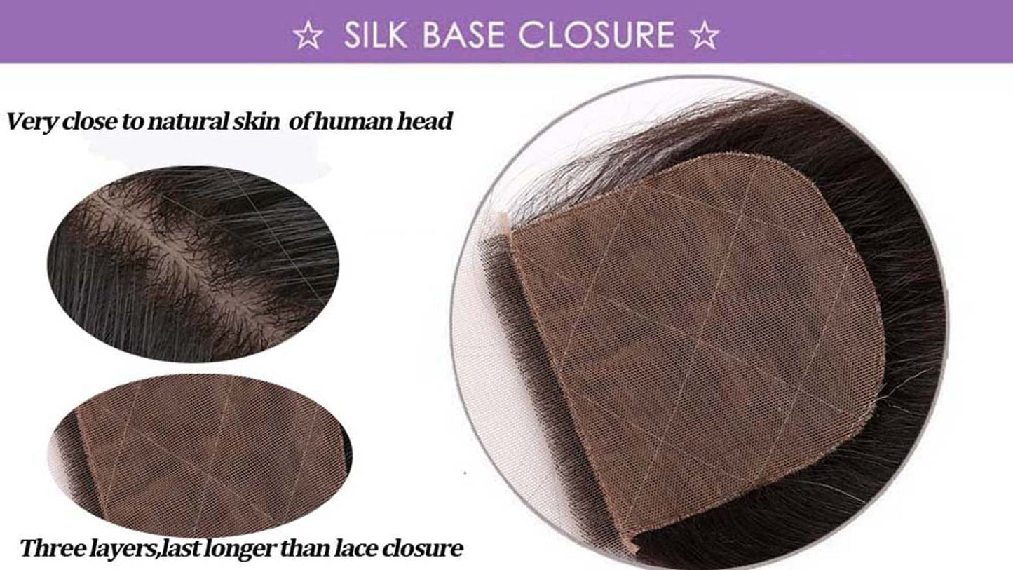 Greatremy 16" Silk Base Closure with Baby Hair Body Wave Virgin Hair Closure 4"X4" Free Part Natural Color