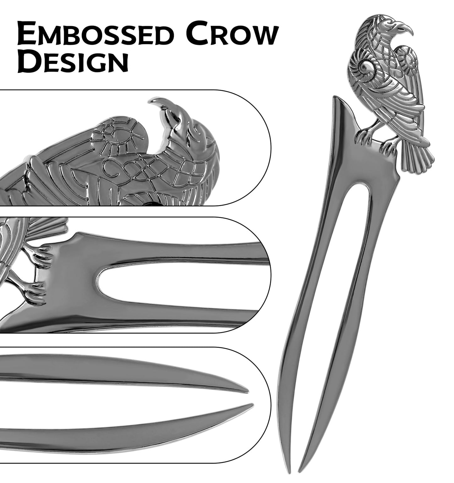 2pcs Metal Gray Raven Forks Styling Pins Black Wicca Witch Hair Stick Slide Renaissance Festival Hair Acceossories for Women 07
