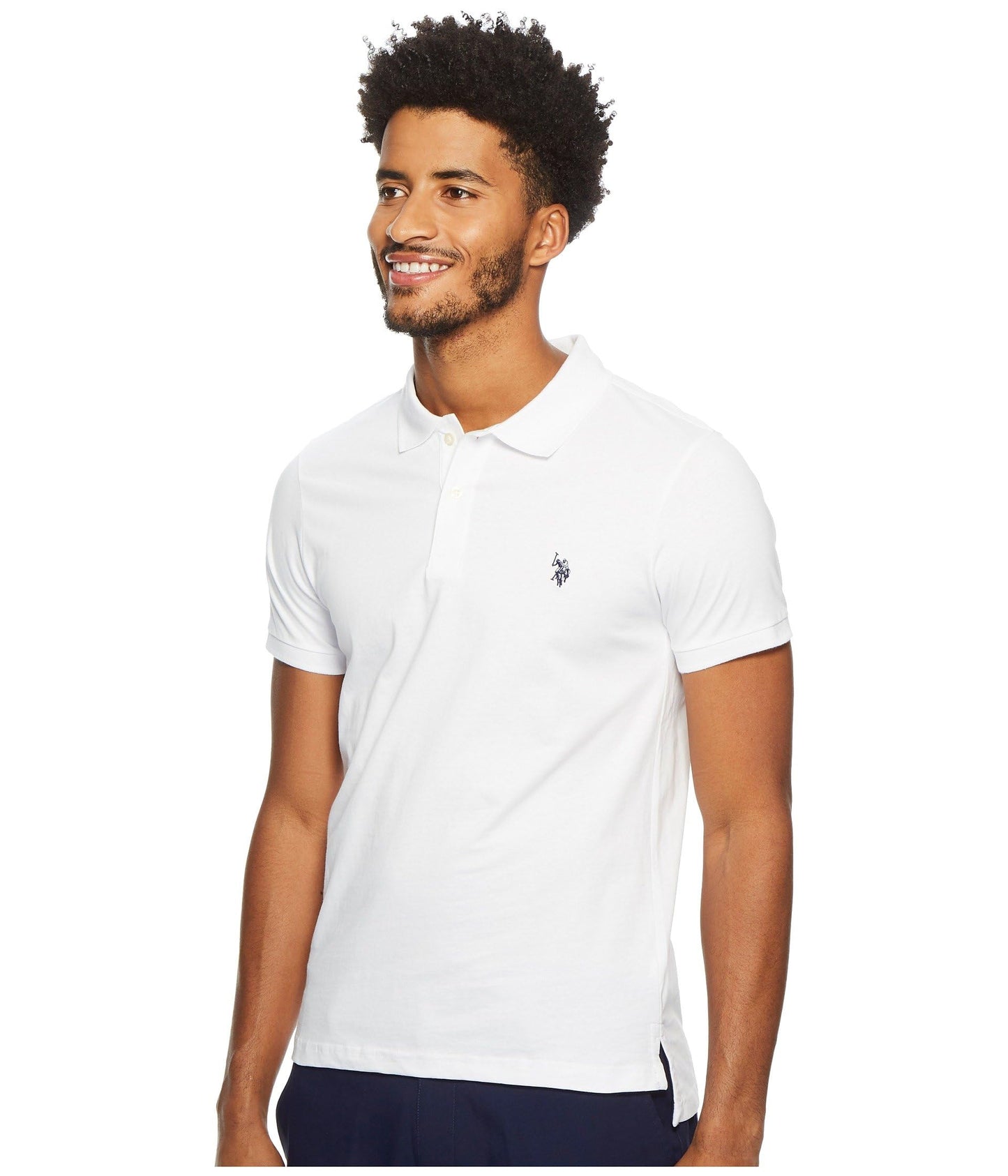 U.S. Polo Assn. Men's Slim Fit Solid Short Sleeve Jersey Polo Shirt, White-8199, Large