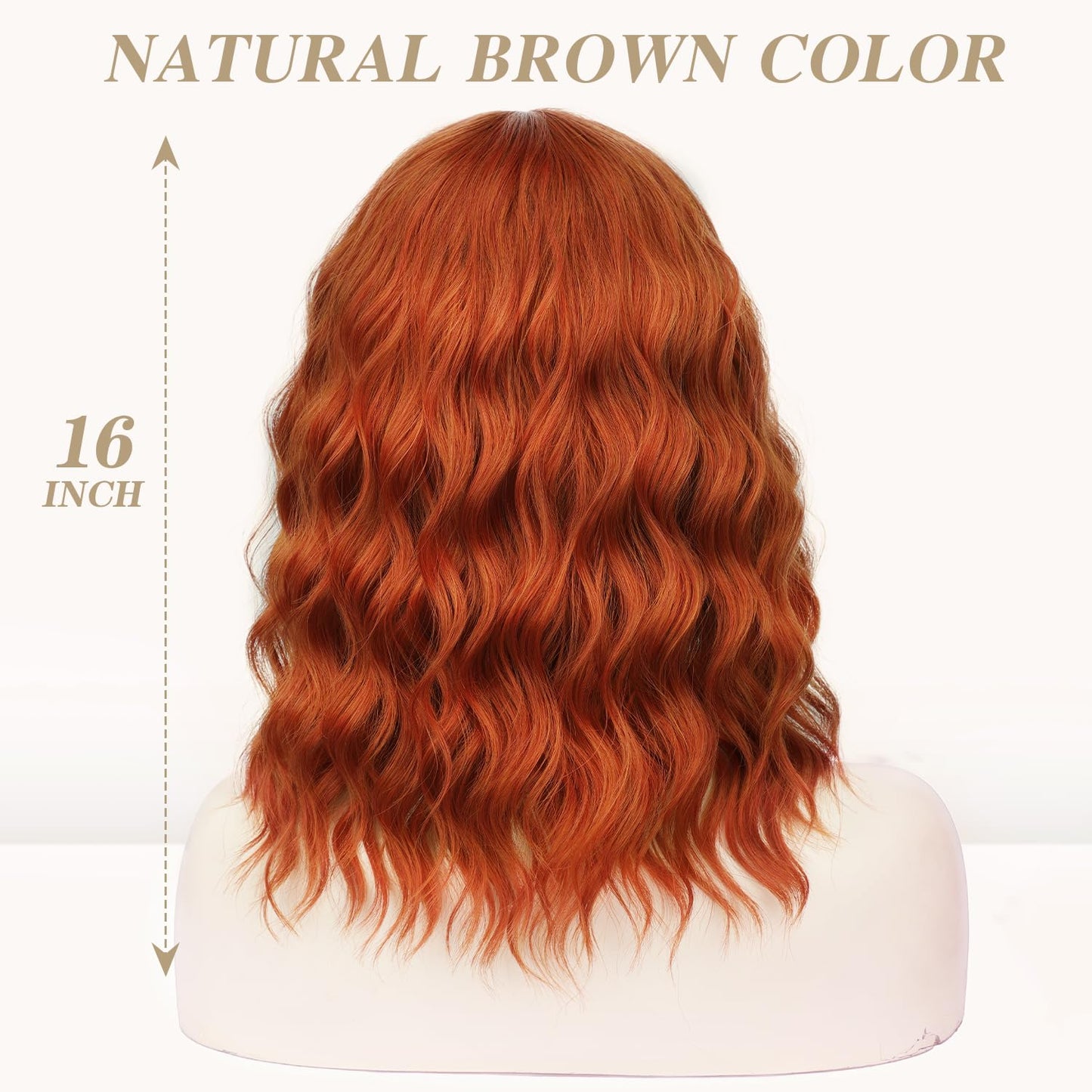Nnzes Short Orange red Wavy Wig with Bangs for Women Shoulder Length Bob Curly Women's Charming Synthetic Wigs with Natural Wavy Wig Heat Resistant Hair for Daily Party Use
