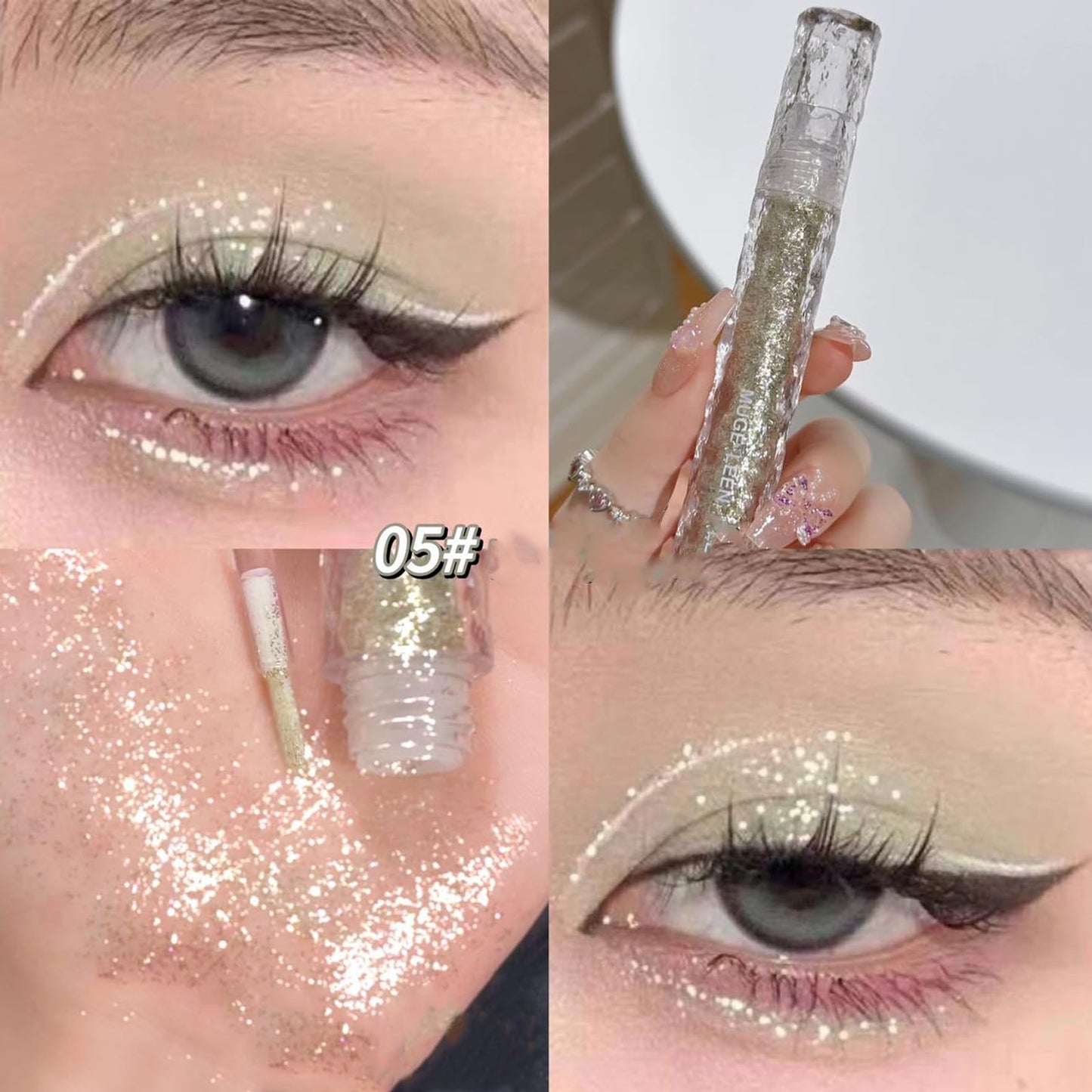 Gireatick 6pcs Liquid Glitter Eyeshadow Set, Shimmer Eye Make Up for Korean Crystals Makeup, Quick Drying, Pigmented and Long Lasting Eyeshadow Eye Liner, Silver Pink Gold Crystals Eye Glitter Makeup