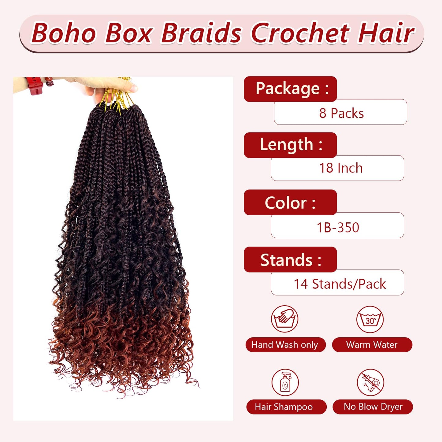 8 Packs Crochet Box Braids-18 Inch Boho Box Braids Crochet Braids Hair Bohomian Box Braid Crochet Hair Synthetic Braiding Hair Goddess Box Braids Crochet Hair for Black Women(1B/350#)…