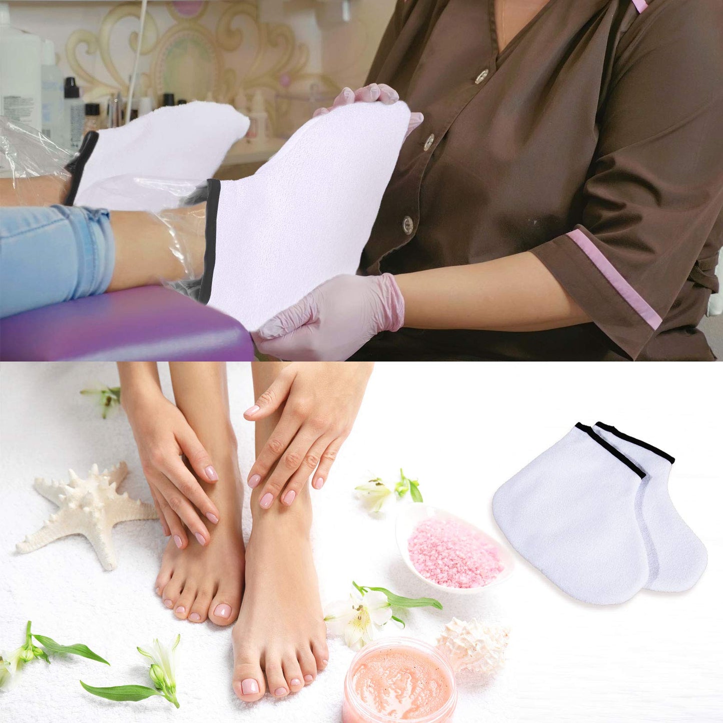 Paraffin Wax Mitts for Hand and Feet Paraffin Mitts and Booties Terry Cloth Booties Essential Oil Gloves for Hand Foot Care Spa Pedicure Thermal Treatment Wax Accessories(White)