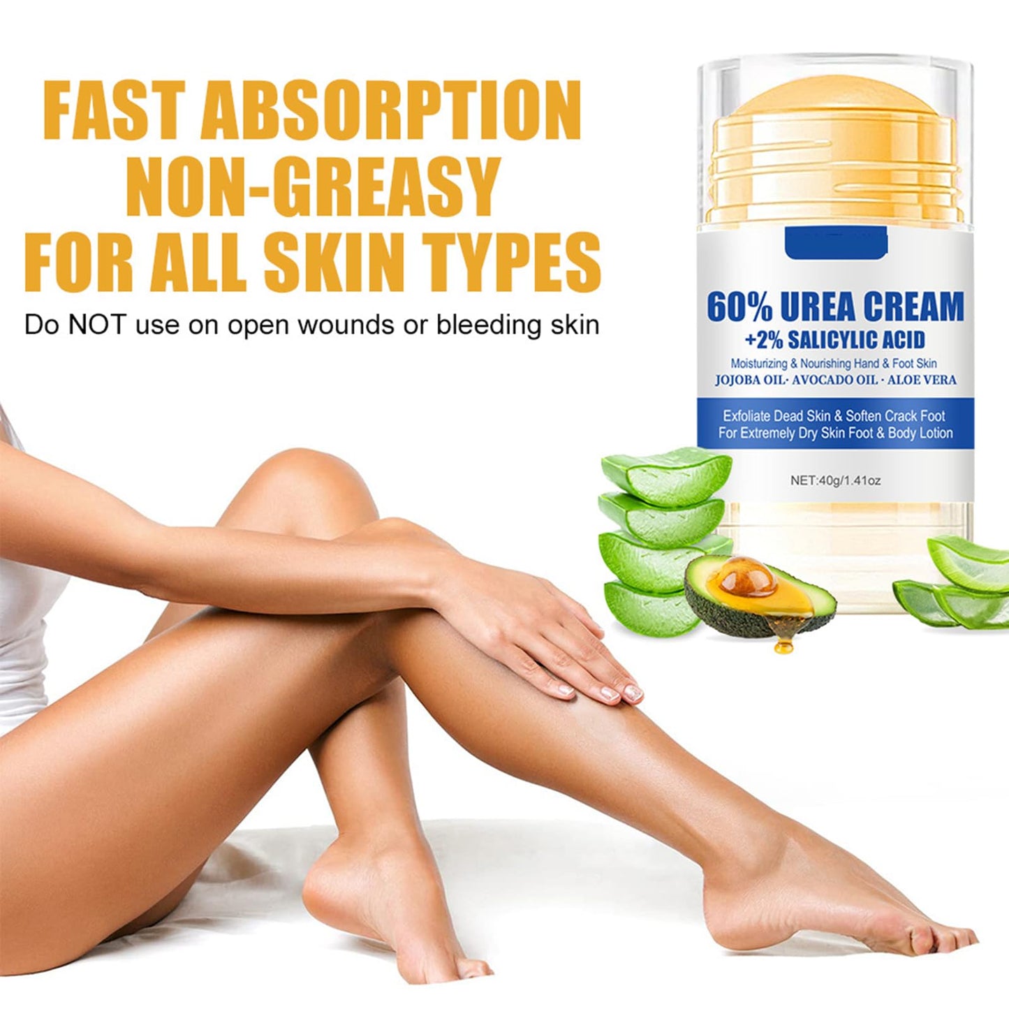 60% Urea plus 2% Salicylic Acid Foot Cream Moisturizer for Dry Cracked Feet Knees Elbows Hands Hydrates &Nourish Foot Care for Softens Skin Exfoliates Dead Skin Smoothing Skin Women and Men 1.41oz