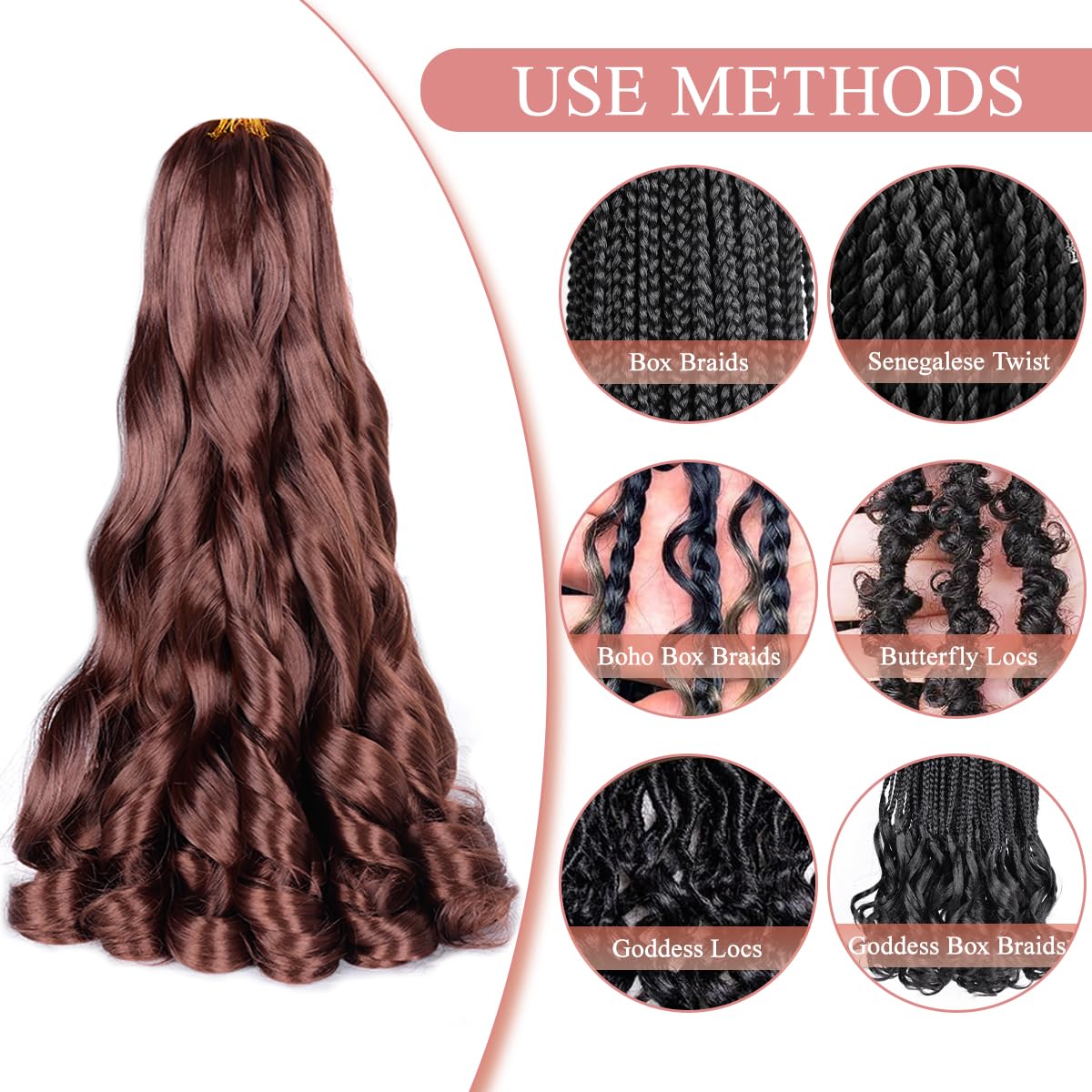 French Curl Braiding Hair 16 Inch Curly Braiding Hair Pre Stretched 75g/pack 33# French Curl Crochet Braids Synthetic Bouncy Braiding Hair Curly Ends for Women Hair Extensions (16inch,8 packs,33#)