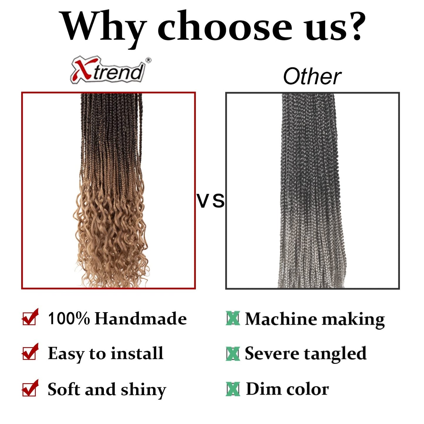 Xtrend 8 Packs 34 Inch Jumpo Box Braiding Hair Goddess Box Braids Crochet Hair Curly Ends Pre-looped Synthetic Long Braids for Women (12Strands/pack T27#)