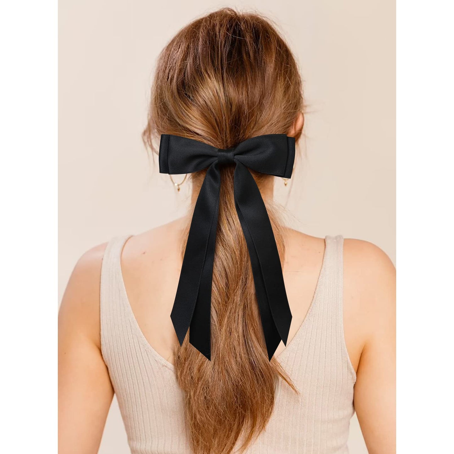 2PCS Silky Satin Hair Bows Hair Clip Black Red Hair Ribbon Ponytail Holder Accessories Slides Metal Clips Hair Bow for Women Girls Toddlers Teens Kids