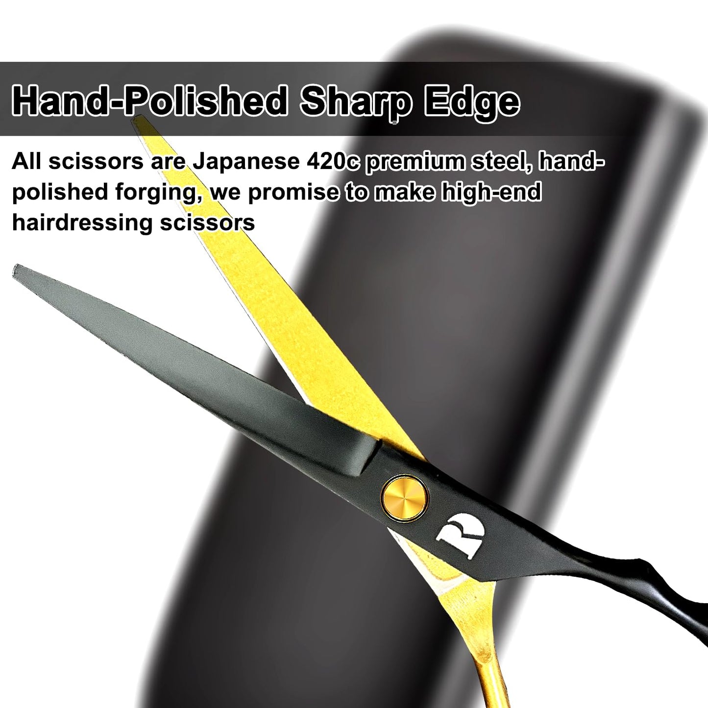 Professional Hair Cutting Shears Set,6 Inch Barber hair Cutting Scissors Thinning Shears Sharp Blades Hairdresser Haircut For Women/Men/kids 440c Stainless Steel (gold)