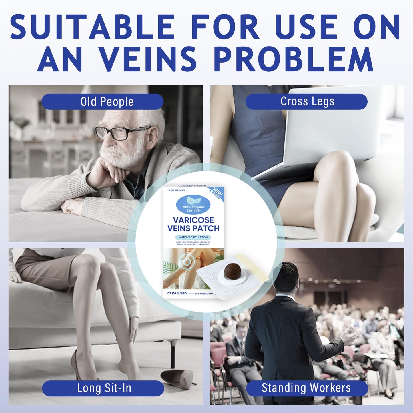 Varicose Veins Treatment for Legs, 20 PCS Effective & Natural Varicose Veins Treatment Patches Soothe Varicose & Spider Veins, Varicose Veins Treatment for Legs Swollen & Restless