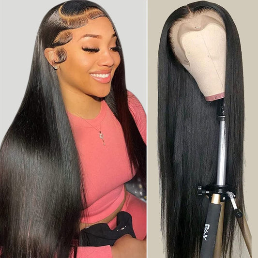 AAKJJ Lace Front Wigs Human Hair Pre Plucked with Baby Hair Straight 13x4 Human Hair HD Transparent Lace Front Wigs for Women Glueless 200 Density (24 Inch, Straight Wigs)
