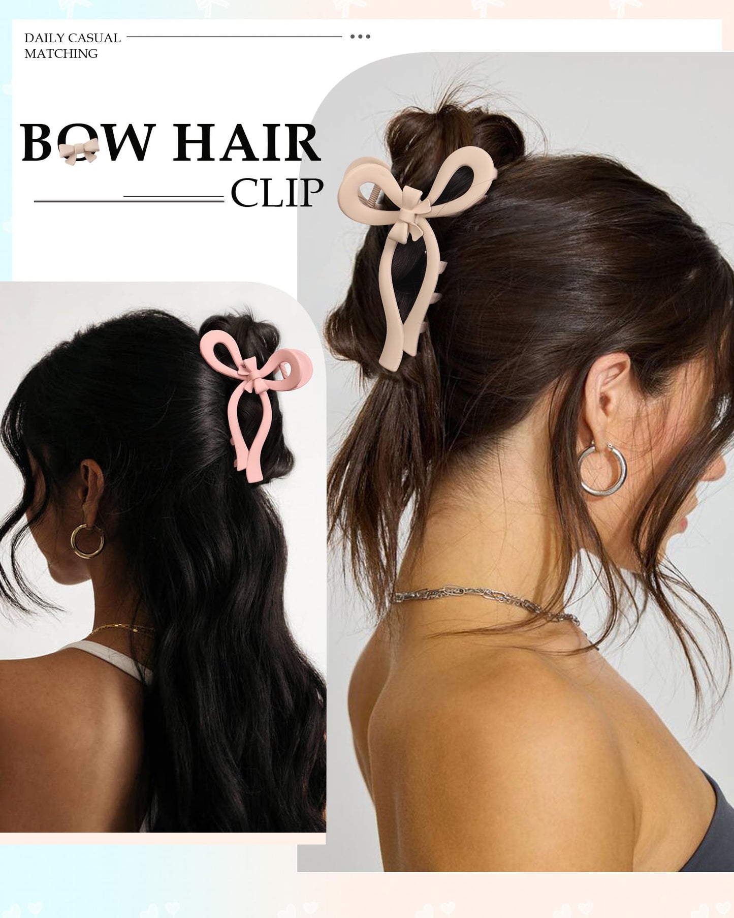 4 PCS Bow Hair Clips for Women Bow Claw Clip 5" Large Hair Claw Clips for Thick and Thin Hair Cute Bows Jaw Clip (Purple + Pink + Orange + Light Brown)