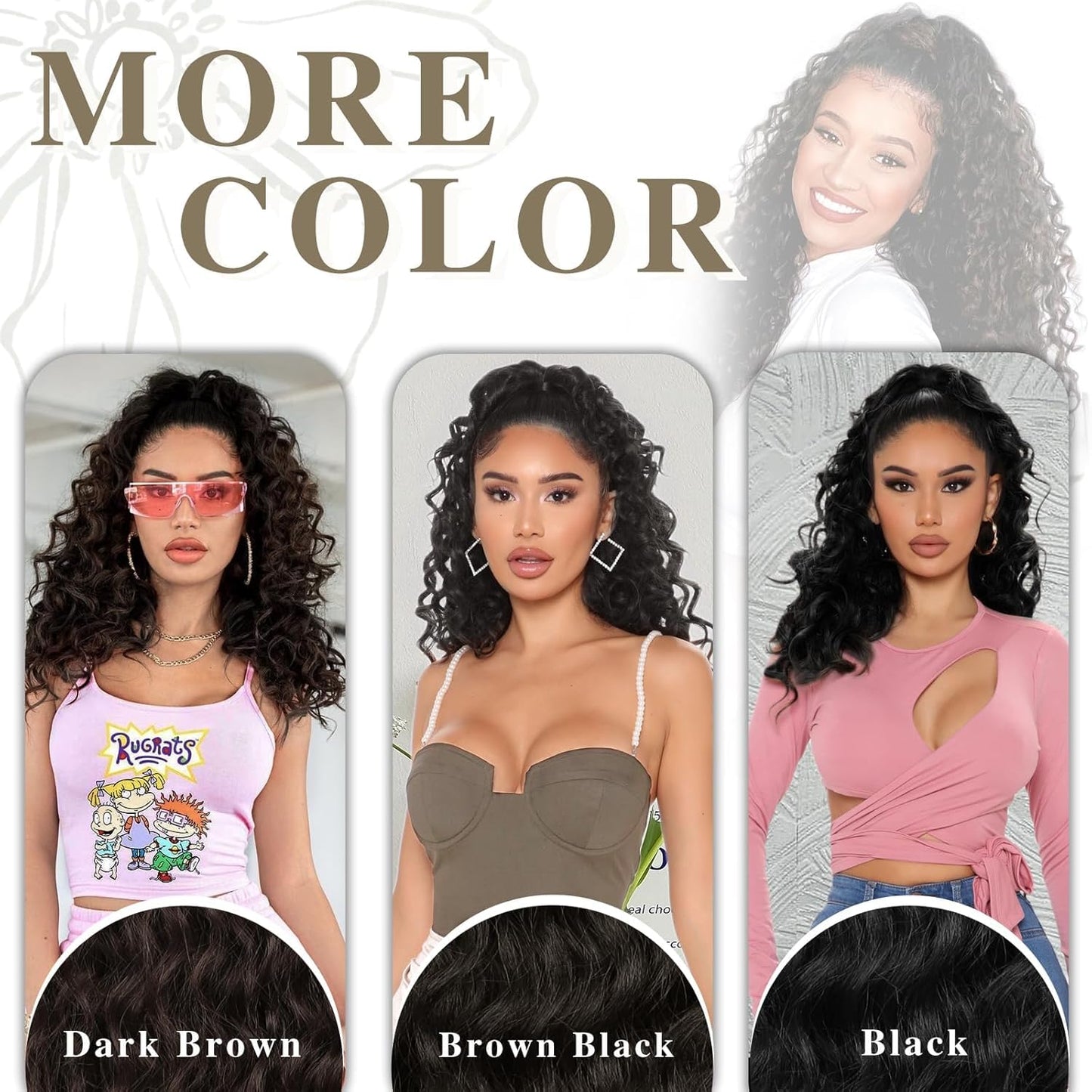AISI BEAUTY Curly Ponytail Extension,Drawstring Ponytail Extension for Black Women Synthetic Curly Wavy 20 Inch Fake Clip in Ponytail Hair Extensions for Daily Use(1BH27)
