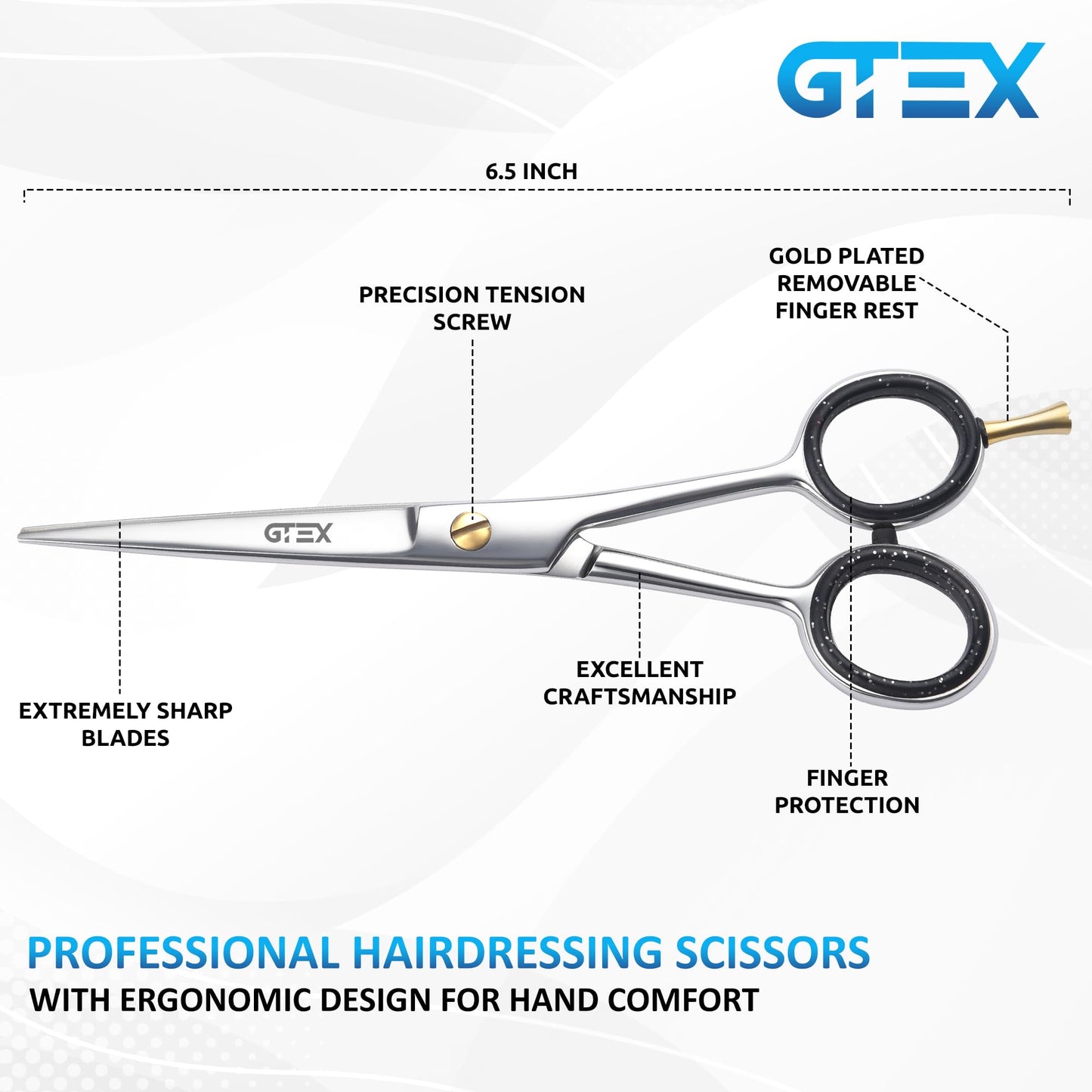 GTEX Hair Scissors, 6.5 inch Professional Hair Cutting Scissors for Women Men Adults - Barber Scissors Hair Shears - Super Sharp Haircut Scissors - Tijeras De Peluqueria Profesional
