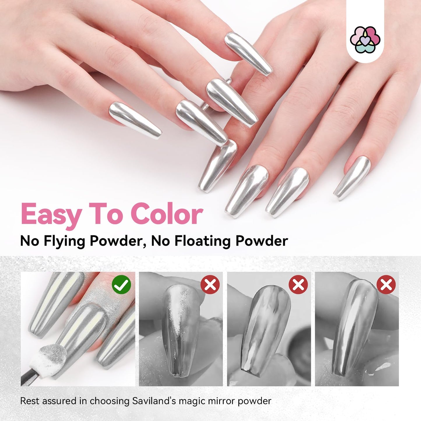 Saviland Silver Chrome Nail Powder - 1g Metallic Mirror Effect Chrome Powder for Gel Nails, Manicure Nail Art Pigment Silver Chrome Powder Nail Decoration Glitter Dust for Nail Art Gel Polish Home DIY