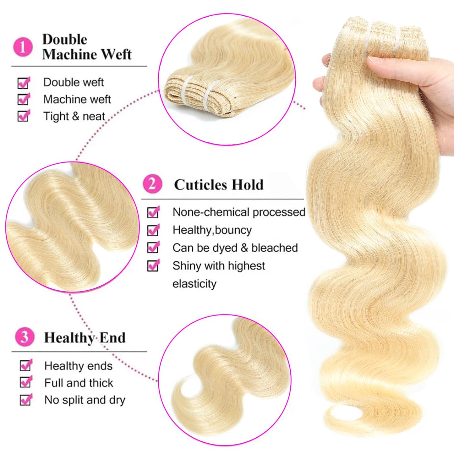 613 Bundles Blonde Body Wave Bundles Human Hair 10 12 14 Inch 100% Unprocessed 12A Grade Brazilian Virgin Human Hair Bundles 613 Human Hair Bundles 300g Blonde Bundles Human Hair