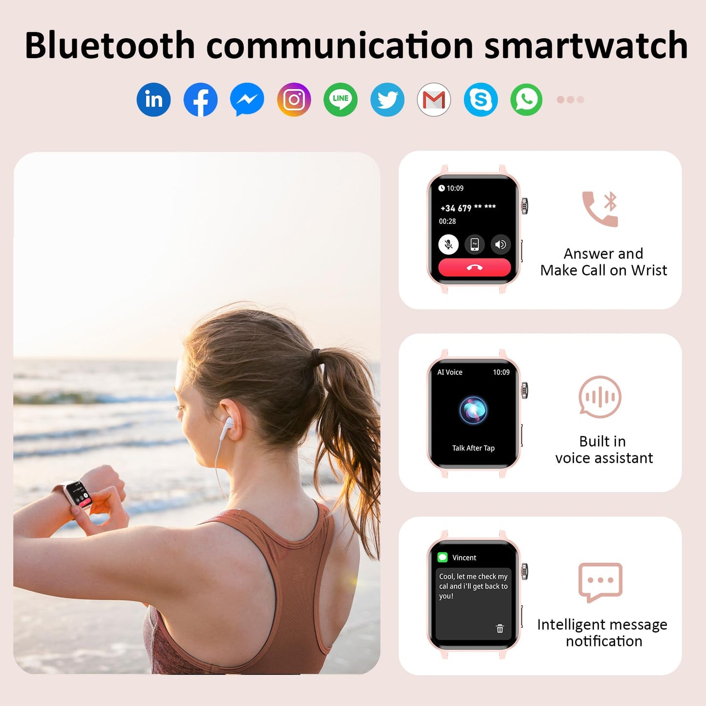 Blackview Smart Watches for Women(Make and Answer Calls),1.85''HD Screen Fitness Tracker Watch,100+ Sport Modes,SpO2/Heart Rate/Sleep Monitor for Android iPhone