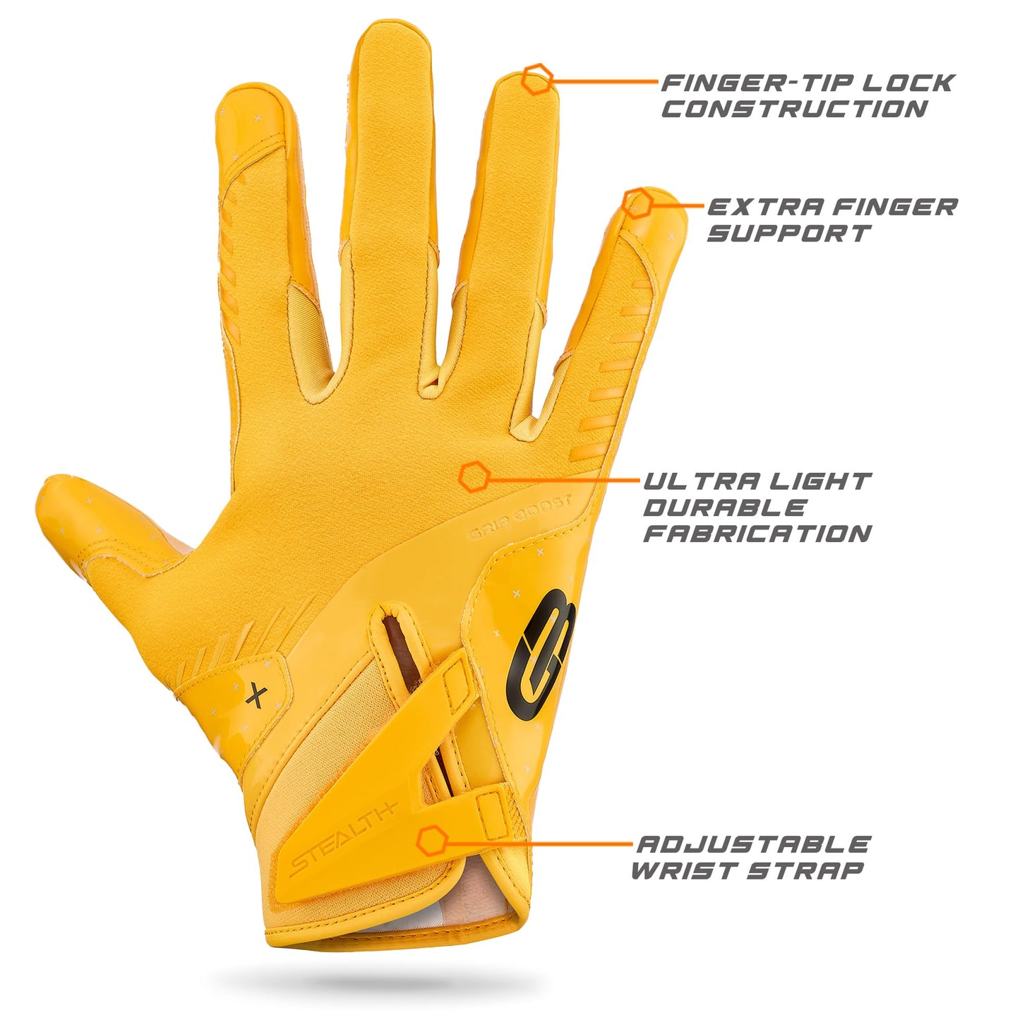Grip Boost Youth Football Gloves Solid Stealth 6.0 Boost Plus Kids Receiver Gloves (Solid Yellow, Youth Large)