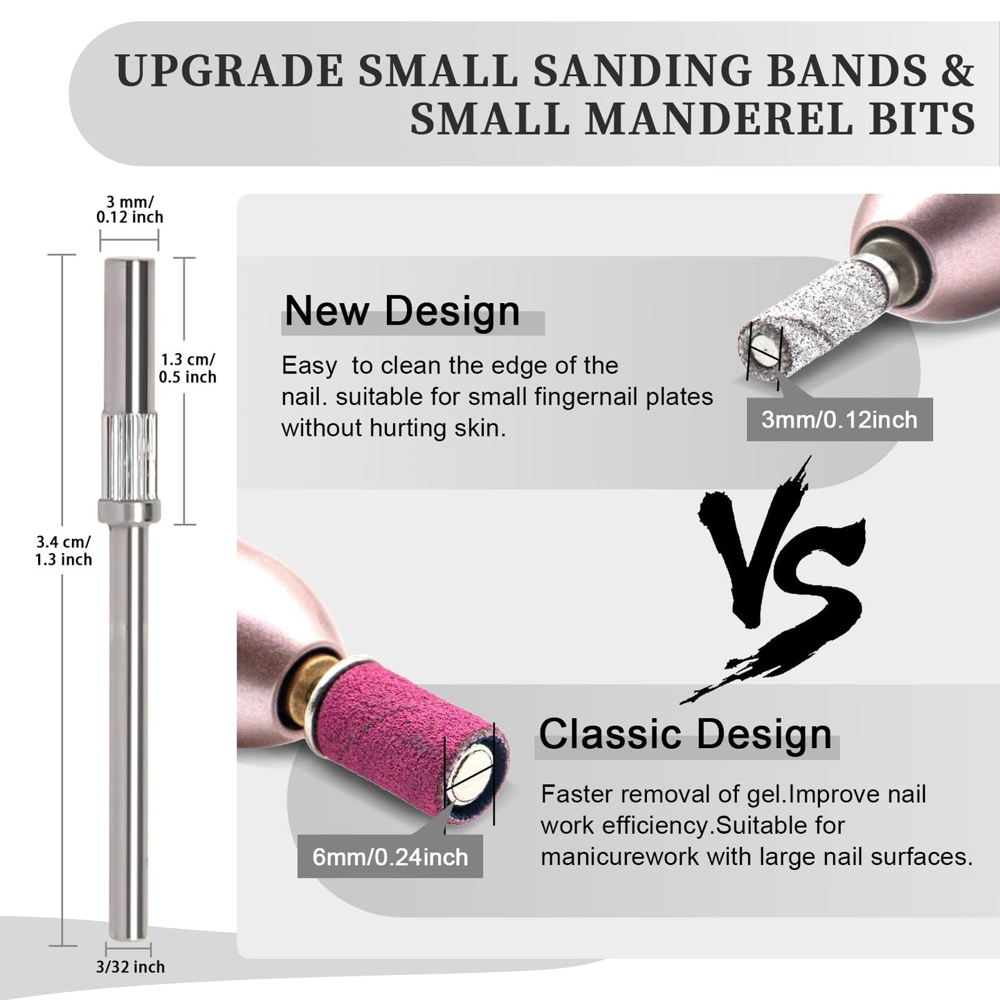 200pcs 240 Grit Small Sanding Bands for Nail Drill with 2pcs 3/32’’ Upgrade Mandrels Bits, Mini Sanding Bands for Nail Drill for Manicure Nail Salon and Nail Enthusiasts Use, White