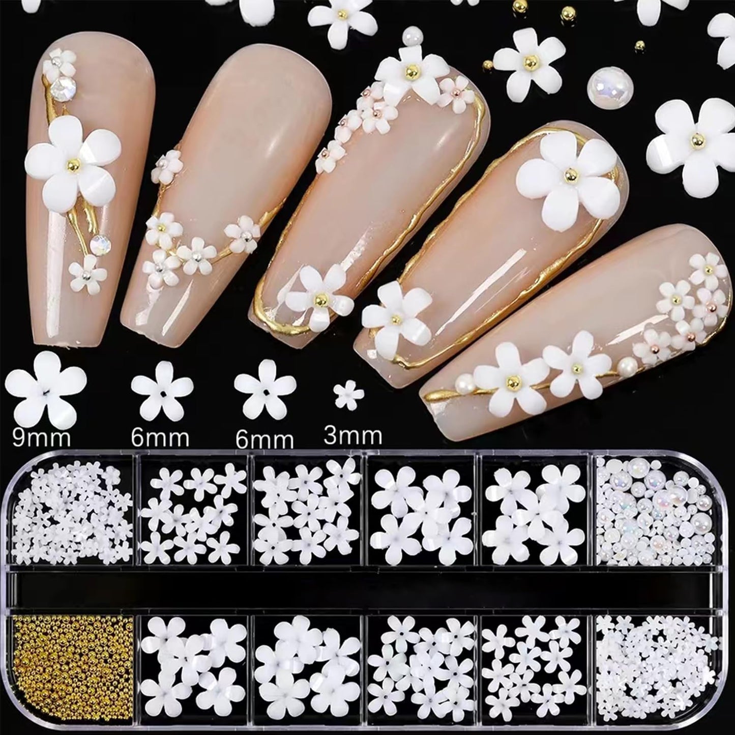 VOTACOS Nail Art Charms White Nail Rhinestones with Nail Glue Gel Flatback Pearls Nail Charms Luxurious Nail Supplies Accessories Gold Steel Ball Nail Gems Jewelry Pearls for Women Nail Design