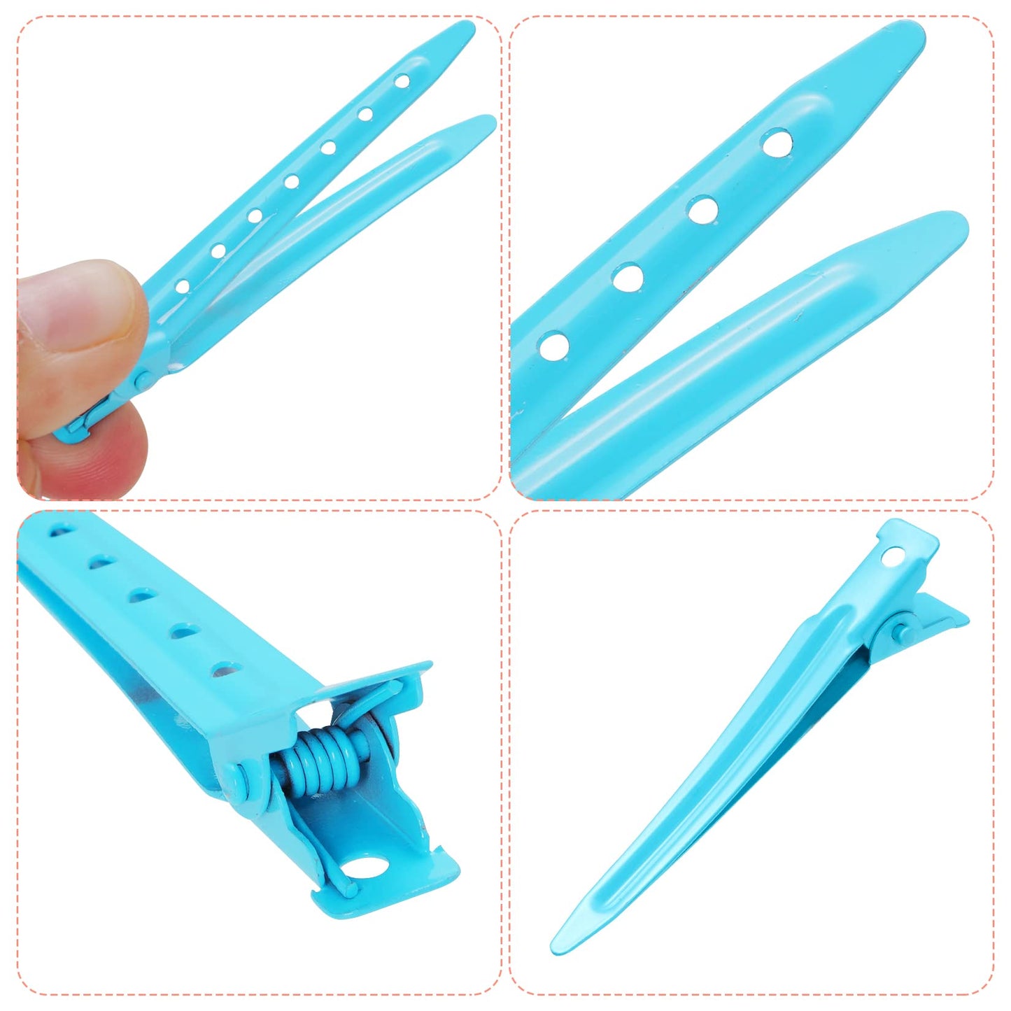 24 Packs Duck Bill Clips, Bantoye 2.75 Inches Rustproof Metal Alligator Curl Clips with Holes for Hair Styling, Hair Coloring, Blue