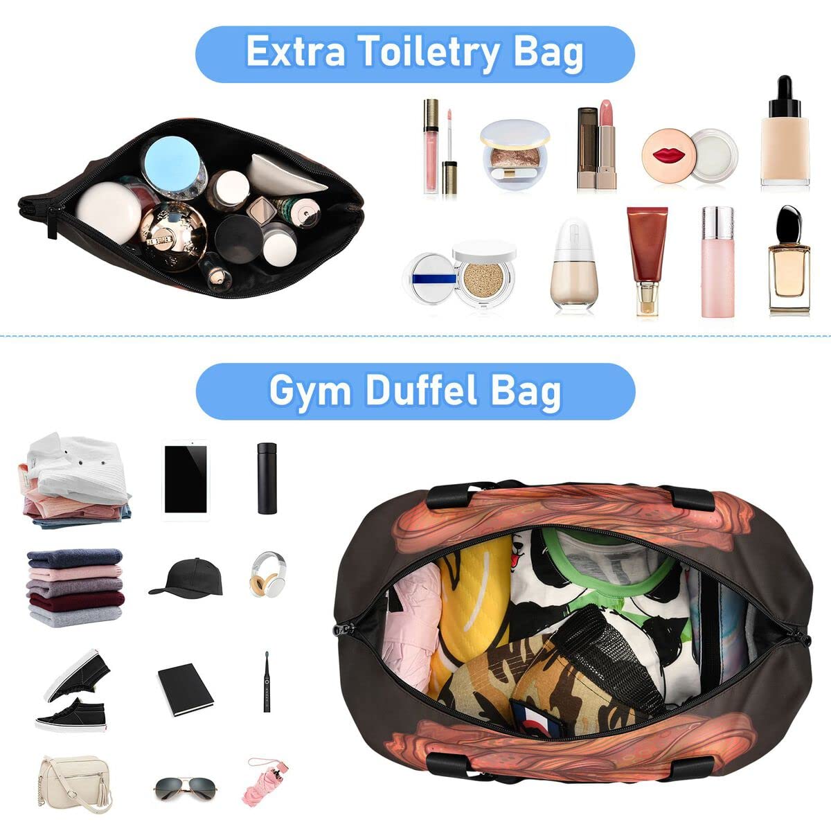 Gym Bag Sports Travel Duffel Bag Weekender Overnight Bag with Wet Pocket Shoes Compartment and Toiletry Bag African American Woman for Travel, Business,Gym, Yoga