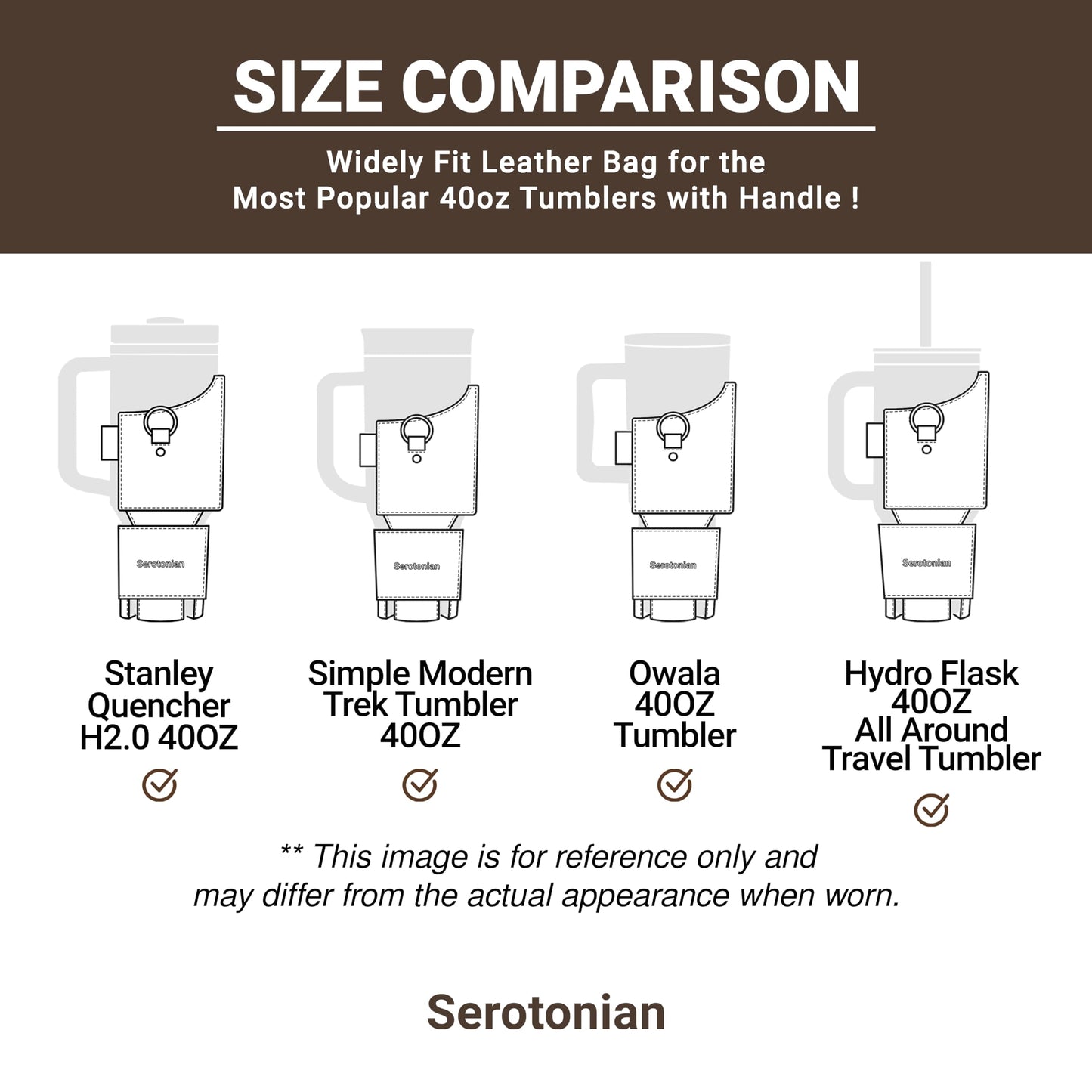 Premium Water Bottle Carrier Bag for Stanley 40oz & Simple Modern 40oz - PU Leather Water Bottle Holder with Adjustable Strap - Includes Card Holder & Keyring for Stanley Cup Accessories (Dark Brown)