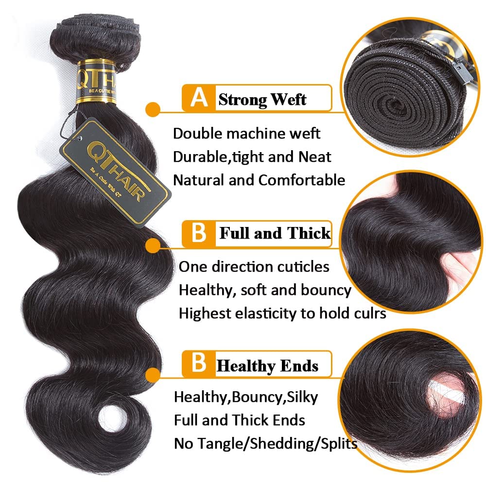 QTHAIR 16A Brazilian Virgin Hair Long Body Wave Bundles Human Hair 32 30 28 26inch Natural Black 100% Unprocessed Brazilian Human Hair Bundles Body Wave Human Hair for Black Women