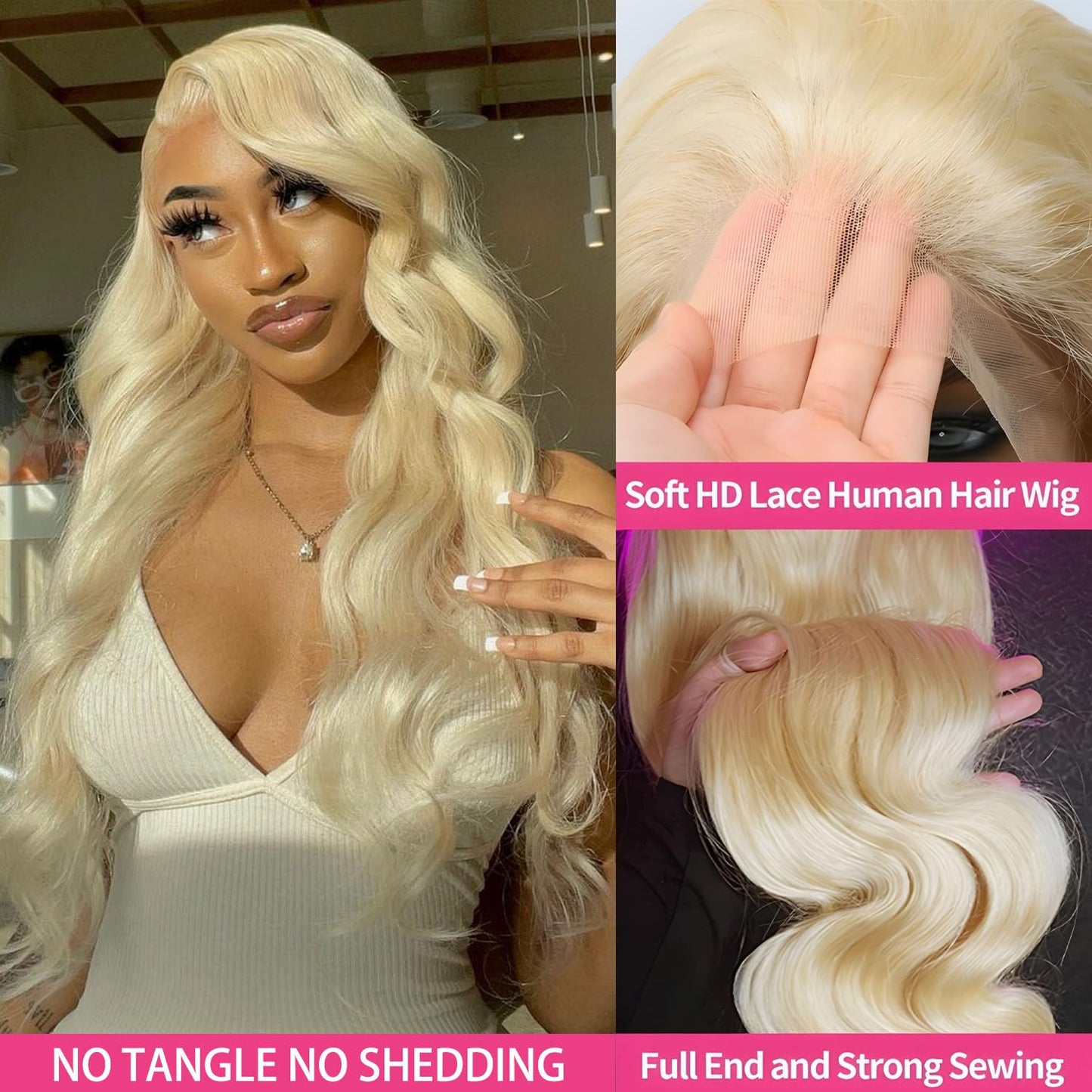 613 Lace Front Wig Human Hair 180 Density 13x4 Body Wave HD Transparent Lace Front Wigs Human Hair Blonde Wig Human Hair Glueless Wigs Human Hair Pre Plucked Pre Cut With Natural Hairline 22 Inch