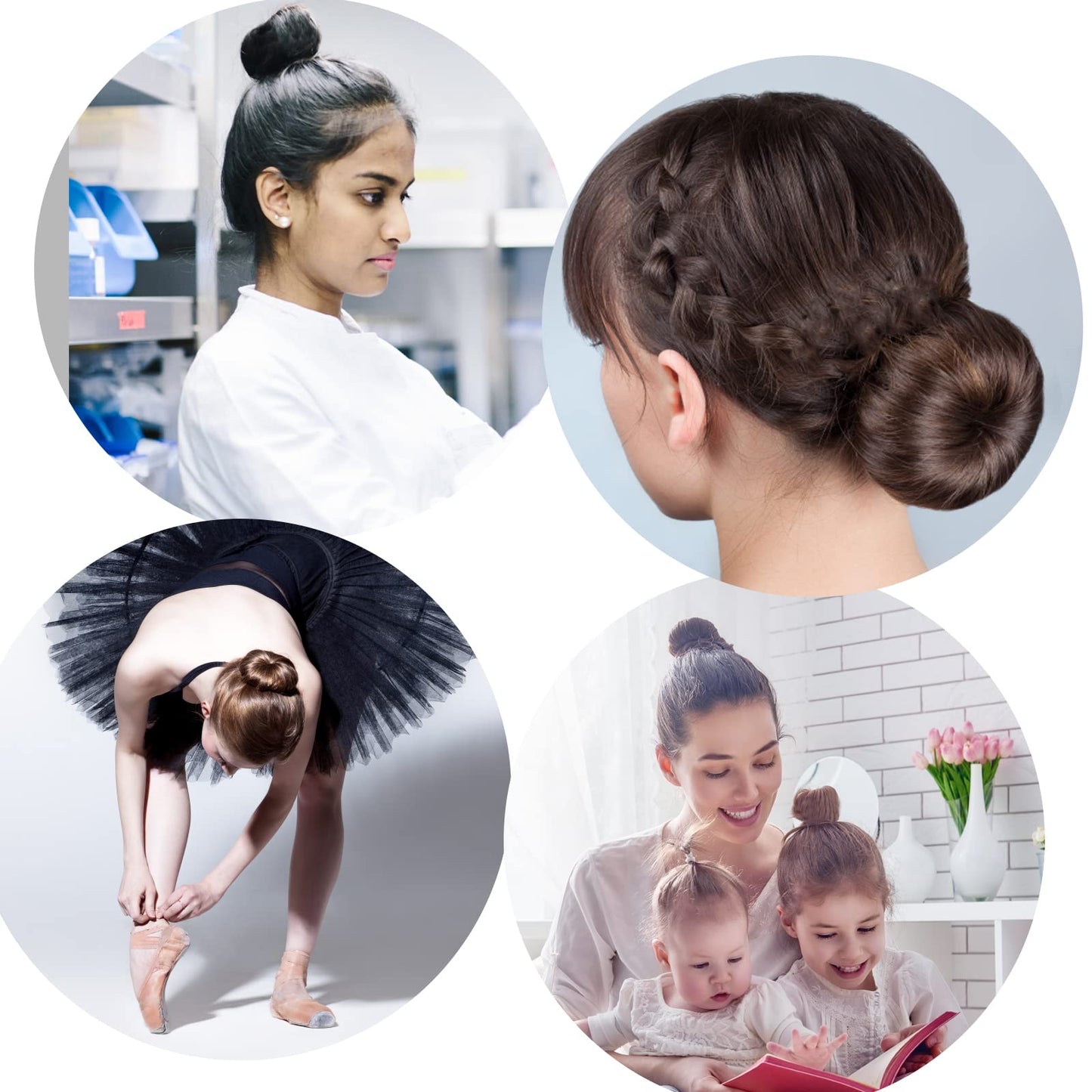 Boobeen 4 Piece Hair Bun Maker for Women DIY Girls - French Snap Roll Twist Donut Hairstyle Tool for Long Hair (4 colors B)