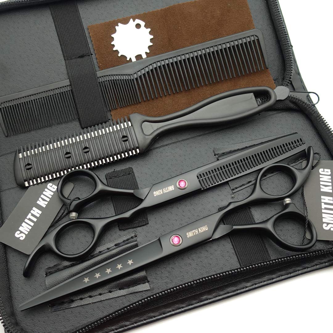 7.0 Inches Hair Cutting Scissors Set with Combs Lether Scissors Case,Hair cutting shears Hair Thinning shears For Personal and Professional (Black)