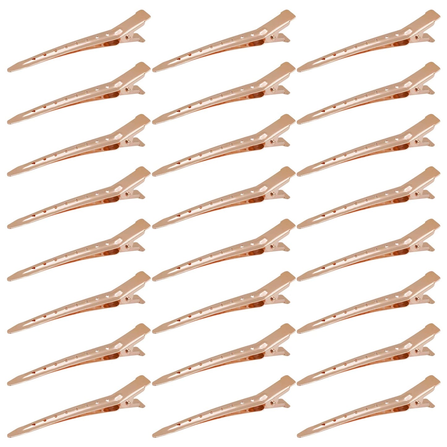 24 Packs Duck Bill Clips, Bantoye 3.35 Inches Rustproof Metal Alligator Curl Clips with Holes for Hair Styling, Hair Coloring, Rose Gold