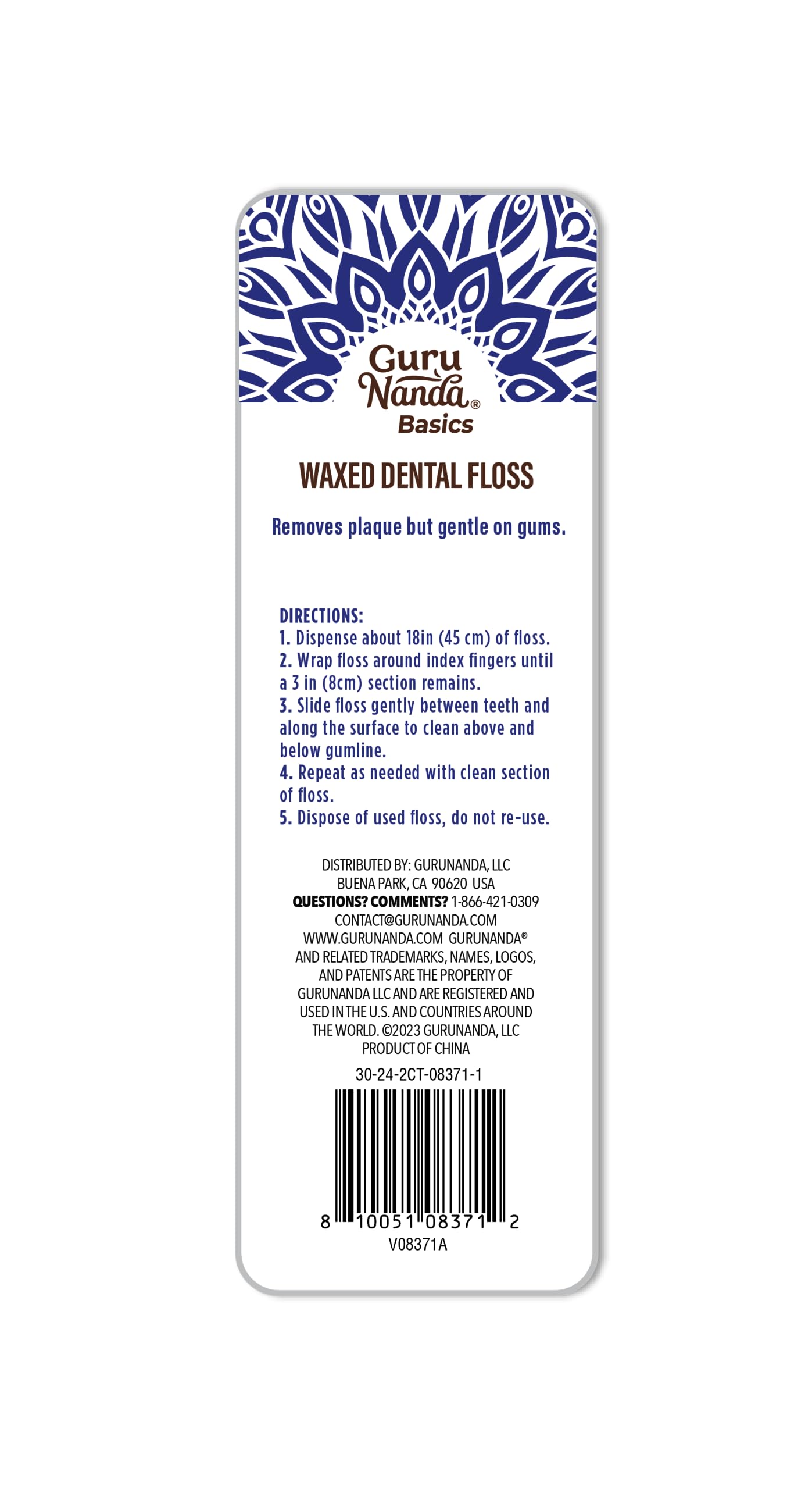 GuruNanda Waxed Dental Floss Tape - Smooth Glide for Sensitive Gums and Teeth - Cool Mint Flavor - 2x100 Yards - Pack of 4