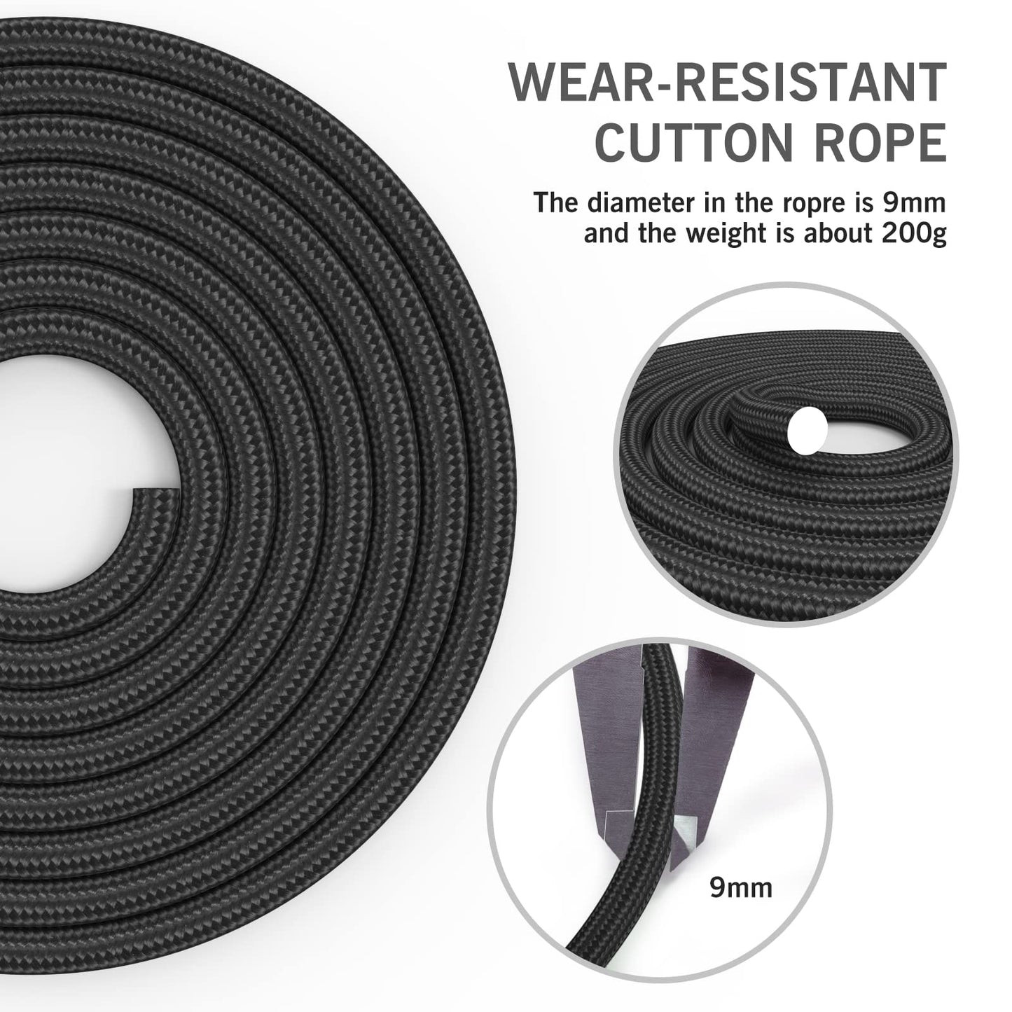 FITMYFAVO Jump Rope Cotton Adjustable Skipping Weighted jumprope for Women,Adult and Children Athletic Fitness Exercise Jumping Rope (Black)