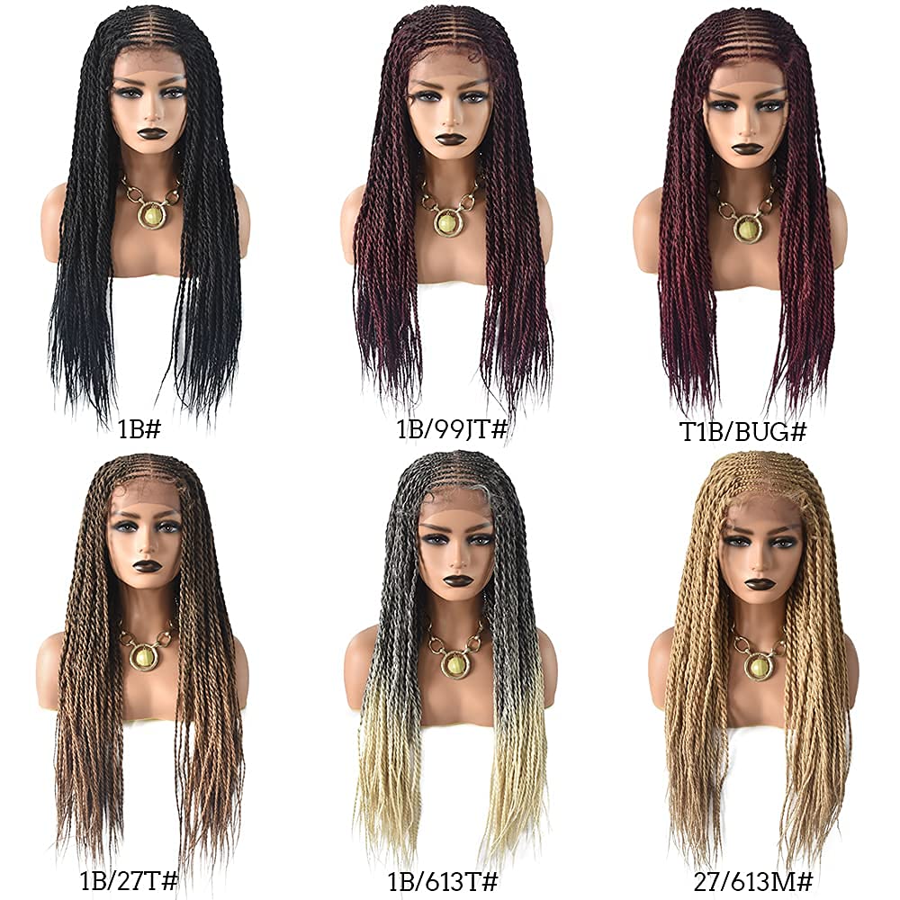 5.5X3.5 Swiss Lace Front Lightweight Twist Braids Wigs Micro Cornrow Half Box Heat Friendly African Hair Natural Look with Baby Hair Hand-made Braided for Black Women 31" (#27/613M Blonde)