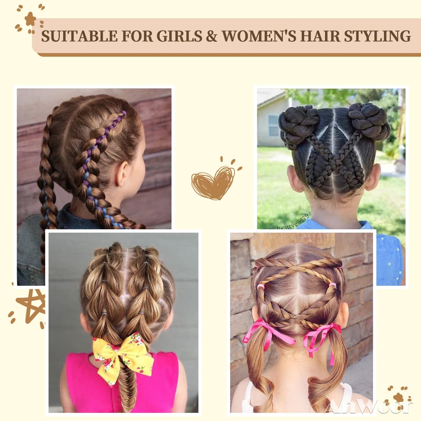 Slick Back Hair Brush, Hair Wax Stick 4Packs - Taming Flyaways & Edge Control - Hair Styling Products Accessories Stuff for Teenl Girl, Women & Kids