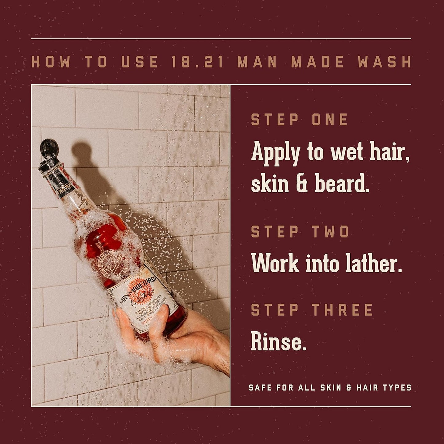 18.21 Man Made Absolute Mahogany Wash & Spiced Vanilla 3-in-1, 18 oz Wash 2-Set Bundle, All Hair & Skin Types for Men, Strengthens and Moisturizes in a Manly Aroma