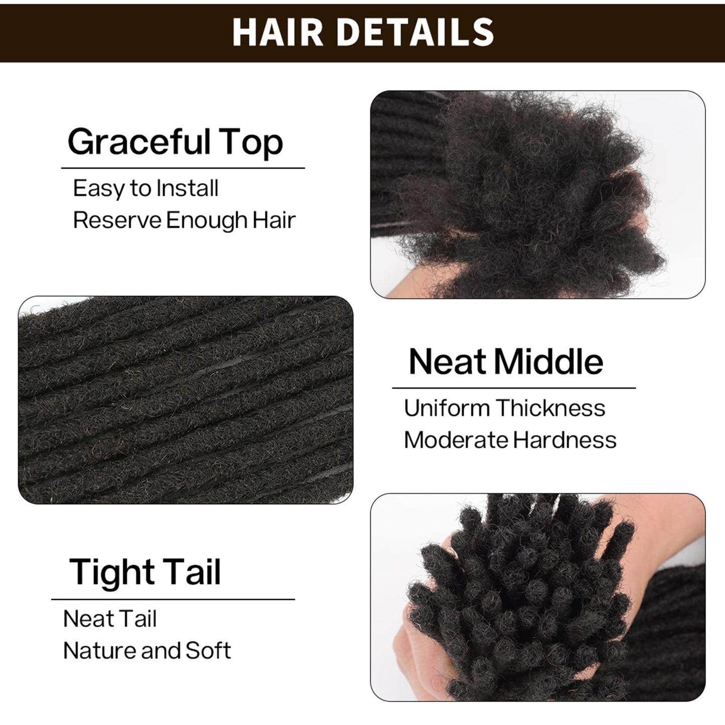 6-18 Inch Dreadlock Extensions Human Hair Fully Handmade Human Hair Dreadlock Extensions for Man/Women Locs Extensions Human Hair Can Be Dyed Bleached Curled… (0.6CM Width-1B, 8Inch-30Strands)