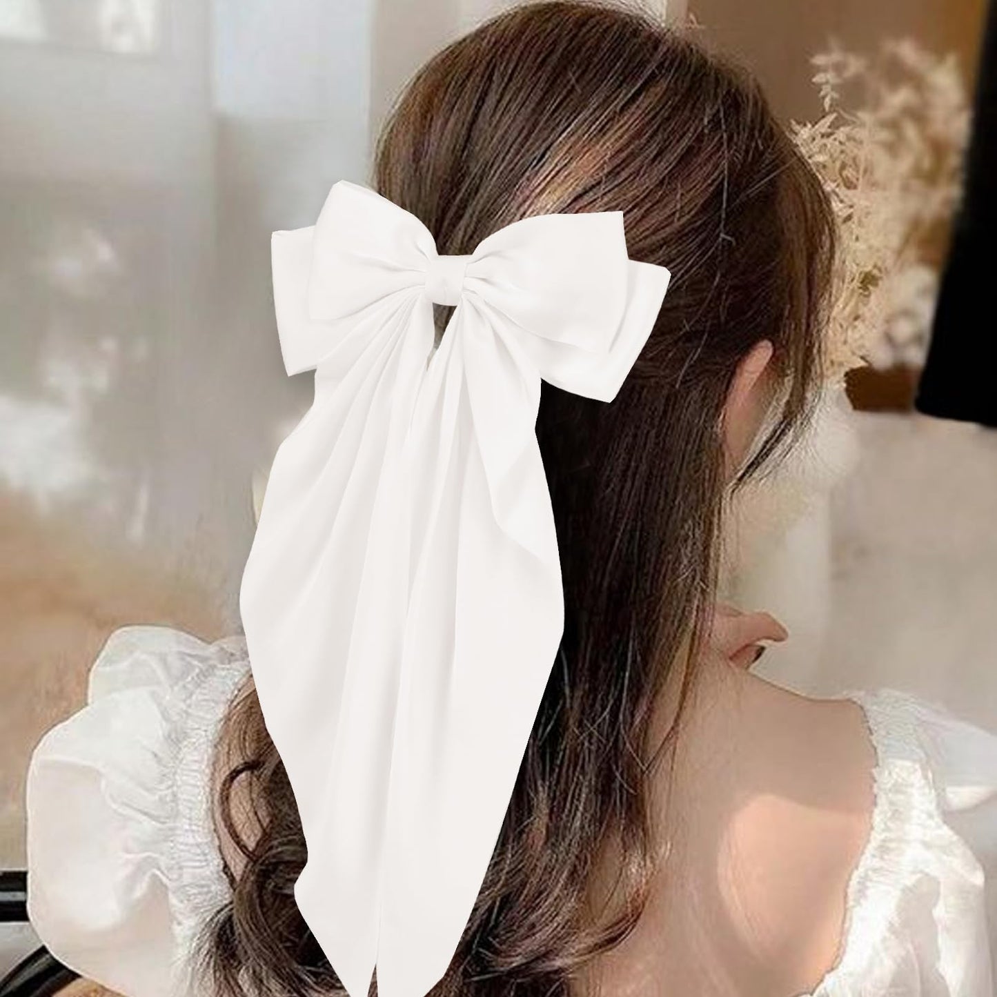 3 PCS Hair Bows for Women, Big Bow Hair Clips for Girls, Silky Satin Hair Bows Clips Oversized Long Tail, Large Hair Barrettes Cute Aesthetic Hair Accessories, Metal Bow Hair Clips Light Blue
