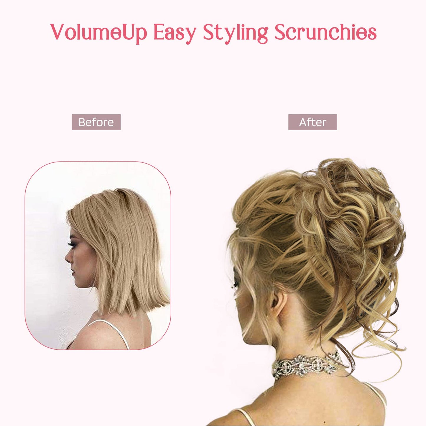 HOOJIH 2PCS Messy Bun Hair Piece, Tousled Updo with Tendrils Hair Bun Extensions Wavy Curly Hair Wrap Ponytail Hairpieces Hair Scrunchies for Women HB010 Dasiy - Ash Brown