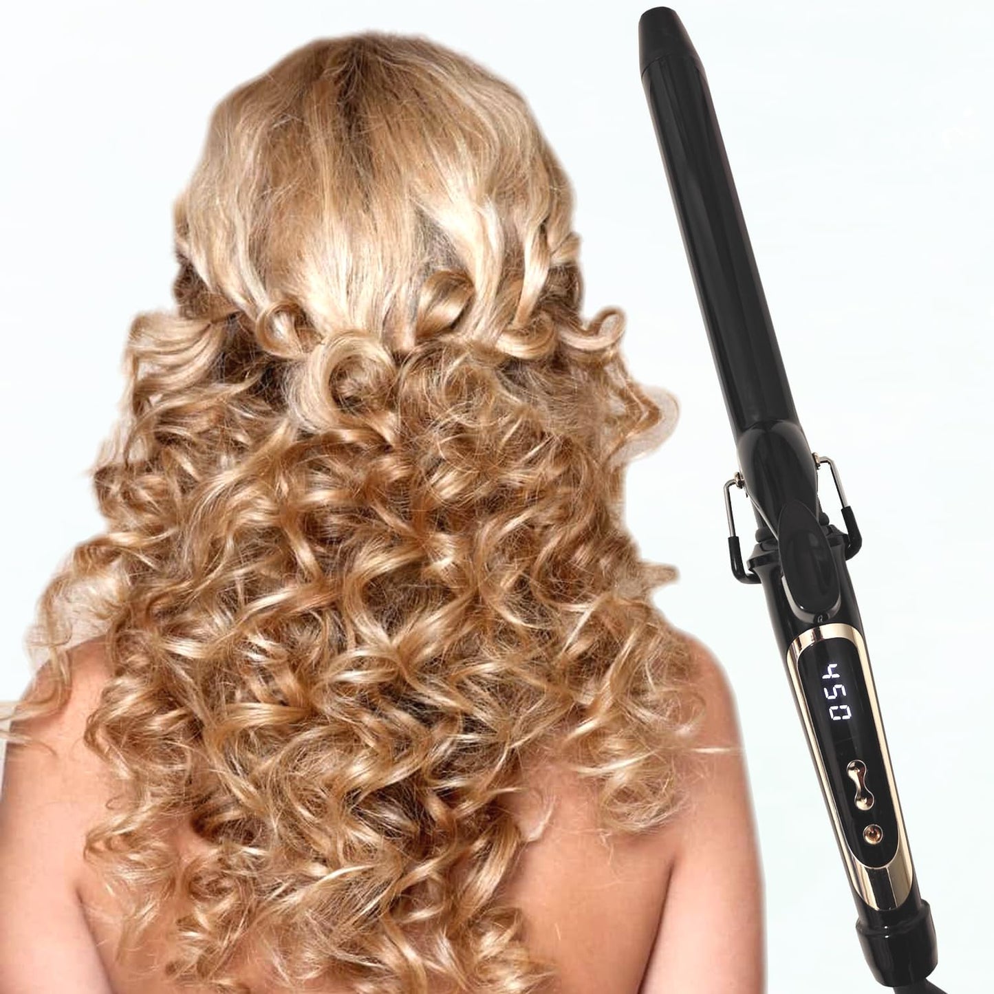abp 1.25 Inch Curling Iron Extra Long Barrel with Ceramic Coating for Long/Medium Hair,1 1/4 INCH LCD Display Instant Heat up to 450°F with clamp,Hair Style Tool Girls & Women