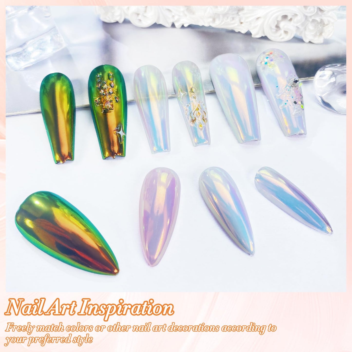 FNNZ Unicorn Chrome Nail Powder, Aurora Unichrome Mermaid Aurora Nail Powder Pigment Pearlescent Nail Art Glitter Decoration for Home DIY Nail Salon Manicure - Butterfly Elves
