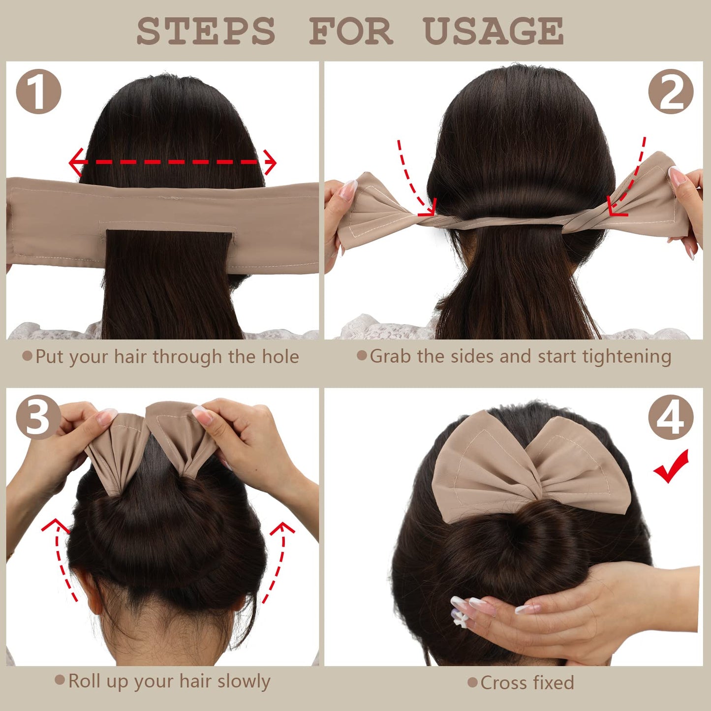 3 Pieces Hair Bun Maker for Women French Hairstyle Twist Donut Flexible Former Accessories Lazy Curler for Women Long Hair Styling(Black, Beige, Khaki)