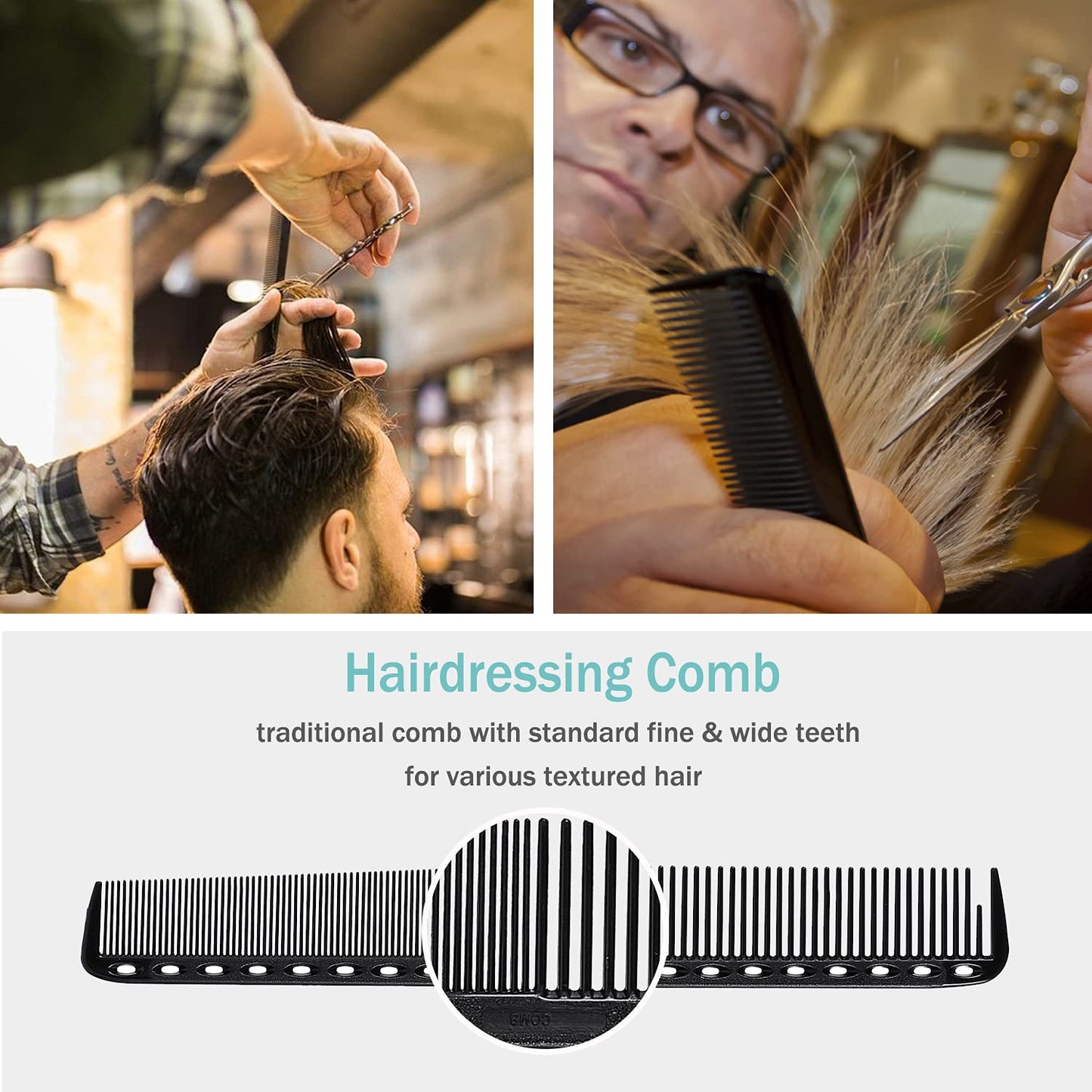 6 Pieces Carbon Fiber Hair Combs Set, General Styling Grooming Comb, Anti Static Heat Resistant Hairdressing Comb, Fine and Wide Tooth Hair Barber Comb