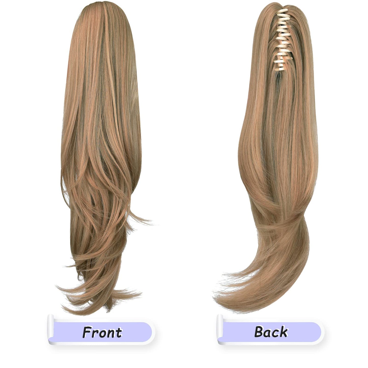 ShulaSHOP Blonde ponytail extension,20" clip ponytail hair extensions ponytail claw hair ponytail Extension Natural Looking Synthetic Hairpiece for Women