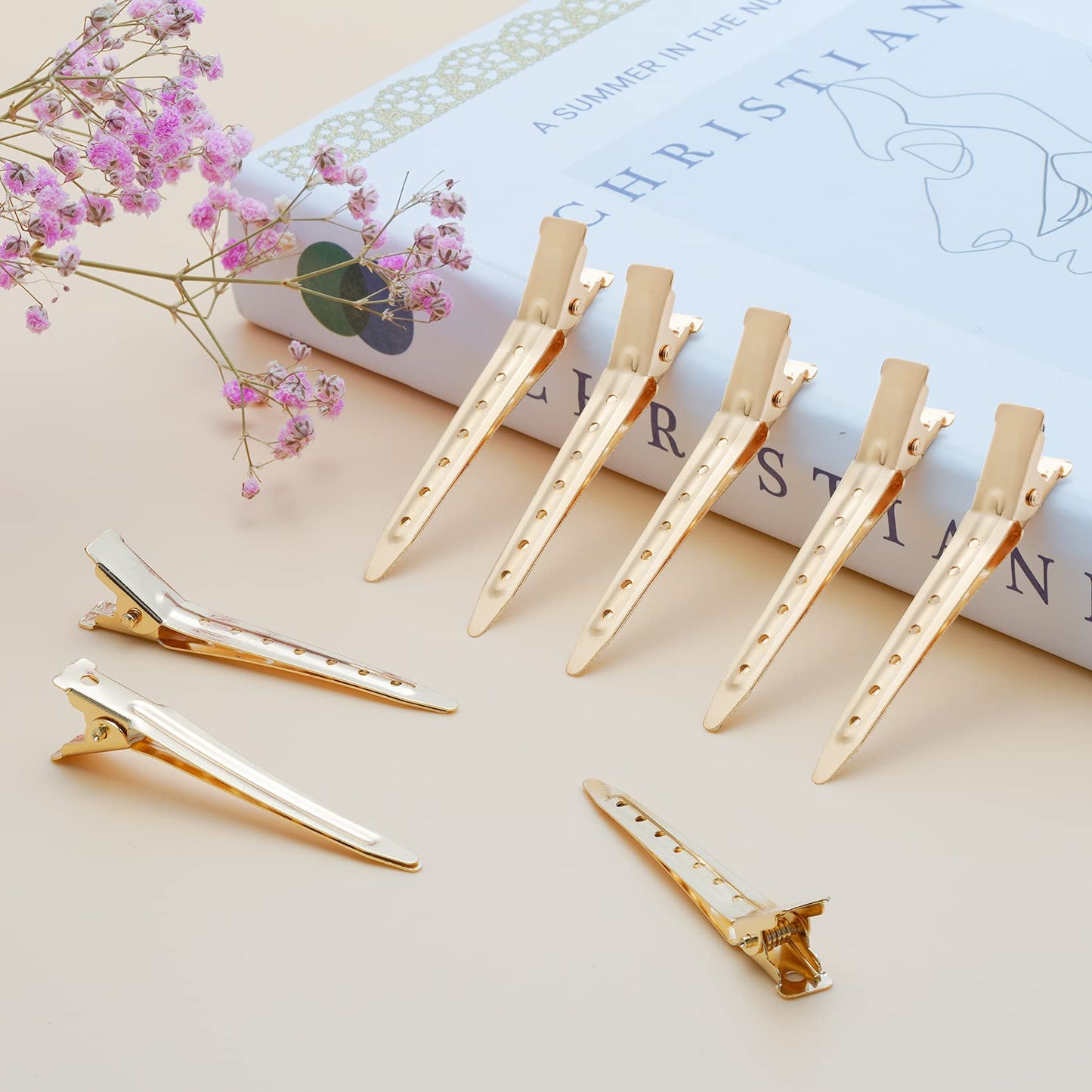 24 Packs Duck Bill Clips, Bantoye 2.75 Inches Rustproof Metal Alligator Curl Clips with Holes for Hair Styling, Hair Coloring, Gold